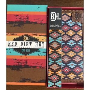 Red Dirt Western Mens Wallet Rodeo Leather Southwest Canvas Inlay 22228876W4